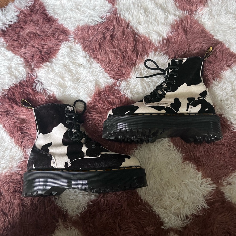 Dr. Martens Black and White Cow Pattern Boots